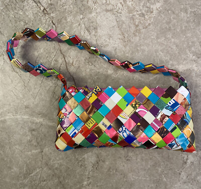 Custom Candy Wrapper Purse/Shoulder Bag - Zig Zag Zipper - Handmade - Recycled