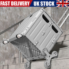 Folding Boot Cart Shopping Trolley Case Storage Box w/ Wheels Foldable Crate Car