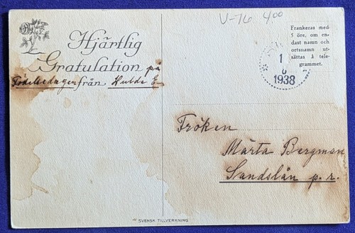 Cartolina compleanno 1938 vintage eredità svedese ragazza firmata dall'artista Ingeborg Klein - Foto 2 di 2