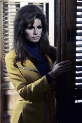 Raquel Welch stands by shutters from 1967 Fathom 12x18 poster
