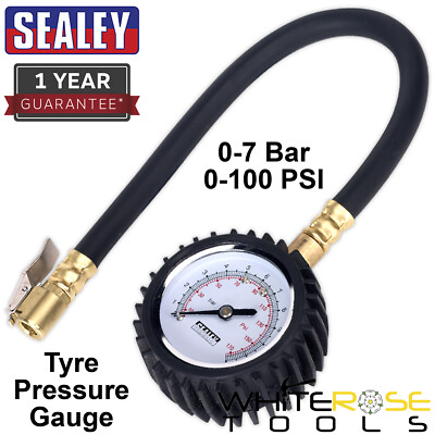 #ad Sealey Tyre Pressure Gauge Clip On Chuck 0 7bar 0 100psi Car Vehicle Wheel GBP 17.85