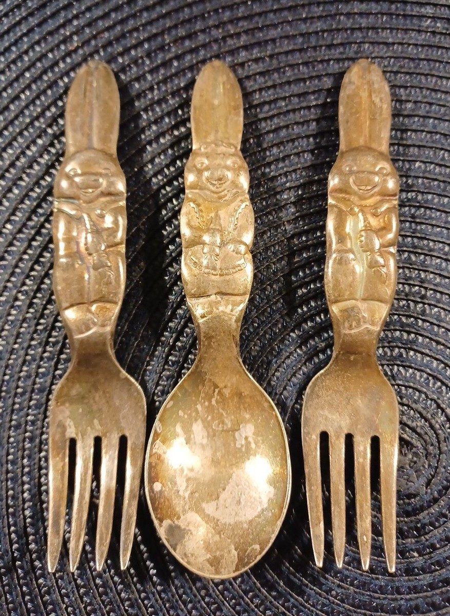 Vintage Reed & Barton Baby Fork and Spoon Bunny Rabbit Set
