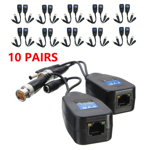 Transceptor Balun de Video y Alimentación BNC Coaxial CCTV de 10 Piezas a Conector CAT5e 6 RJ45 - Imagen 10 de 14
