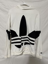 Adidas Big Trefoil Hoodie Youth SZ XL White Hooded Sweatshirt Pullover Unisex