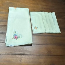 Vintage Square Floral Cross Stitch Tablecloth and 5 Napkins Overlay Embroidery