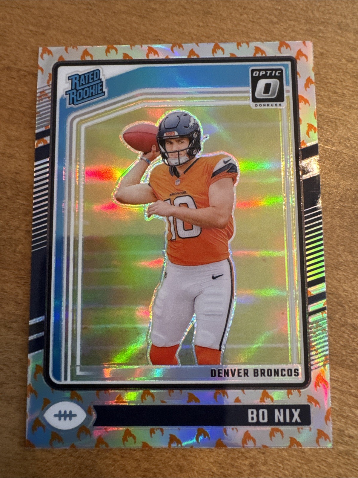Bo Nix 2024 Panini Donruss Optic SP Fire Emoji Prizm Rated Rookie 209 Broncos 🔥