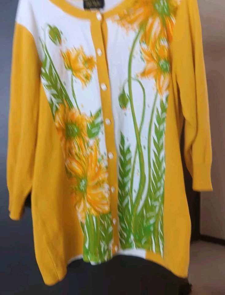 Suéter vintage feminino XL BOB MACKIE arte vestível estampa floral manga 3/4 - Imagem 2 de 4