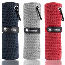 Handy Picks Microfiber Golf Towel 16" X 16" with 16" x 16", Black/Grey/Red