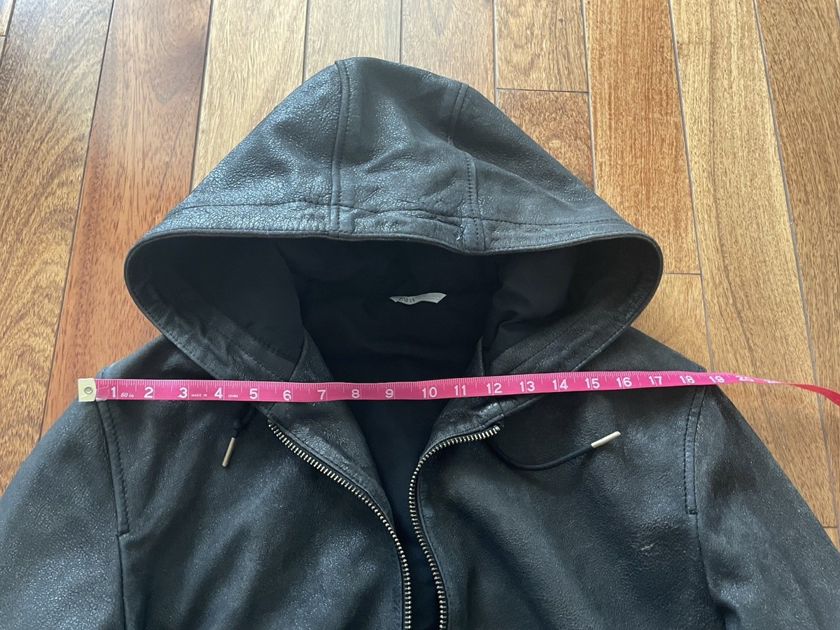 ZARA Hooded Leather Jacket, Sheep Leather, Size S(runs big