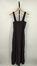 Quince Women 100% Organic Cotton Gauze Smocked Sleeveless Maxi Dress Black S