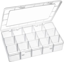 15 Grids Large Plastic Organizer Box with Adjustable Dividers, Clear Craft box