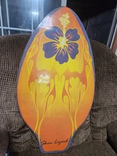 Skim Lizard Boogie Board Skimboard Flame Fire Hibiscus Wooden 32x20in Clean