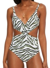 Bar III Womens Printed Cut-Out One-Piece Swimsuit Green S