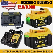 For DeWalt 20V 20 Volt Max 12.0AH Lithium Ion Battery / Charger DCB206 DCB200-2