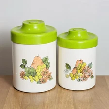 Vintage MCM Atapco Canister Set Fruit Pattern Made In USA 70's Nesting Aluminum