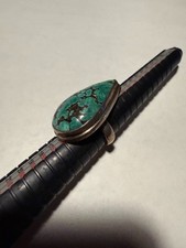 Vintage Sterling Silver Turquoise Ring   Large Oval Stone   Size 6  6.5