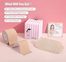 2 Rolls Of 2  Boob Tape  10 Nipple Covers, Beige, Beauty Secret, Breast Tape