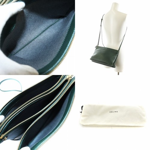 Celine Trio Large Shoulder Bag Lambskin Green /An4 Oh Women'S - Picture 6 of 8
