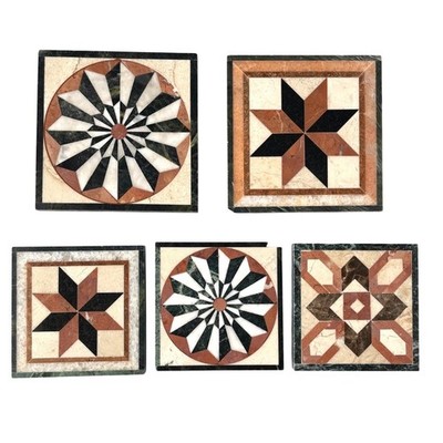 Marble Mosaic Tile Coasters Set Of 5 Geometric Art Deco Neutral Color Flaws READ