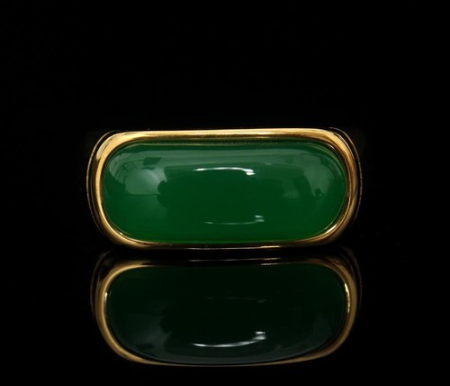 Rare Jadeite Jade 14K Gold Plated Women Ring Banzhi Jewelry Good Gift Box - Picture 3 of 8