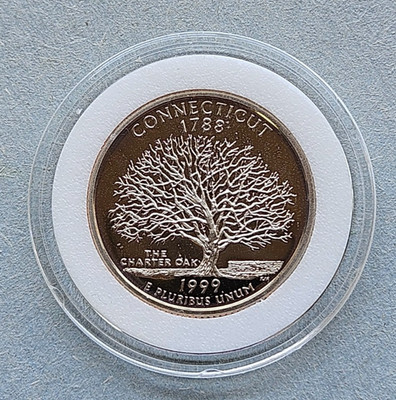 1999 Connecticut Proof Quarter in a White Rimmed Air Tite Capsule