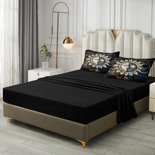 Sun and Moon Comforter Set Black Boho Bedding Set Celestial Galaxy Starry Spa... - Picture 5 of 9