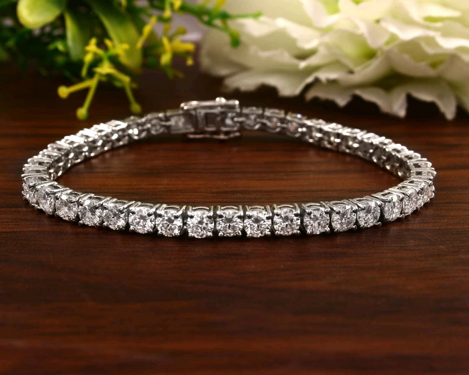 6 Ct F VS Lab Diamond Tennis Bracelet 3mm Infinity Style 14K White Gold Plated - Image 3 of 4