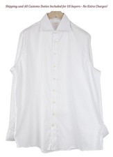 SUITSUPPLY Men's Formal Shirt 47 White Slim Traveller Cotton Button-Up