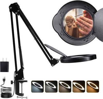 15X Quality Magnifying Glass Desk Lamp Clamp, Real Glass Lens with Dust Cover