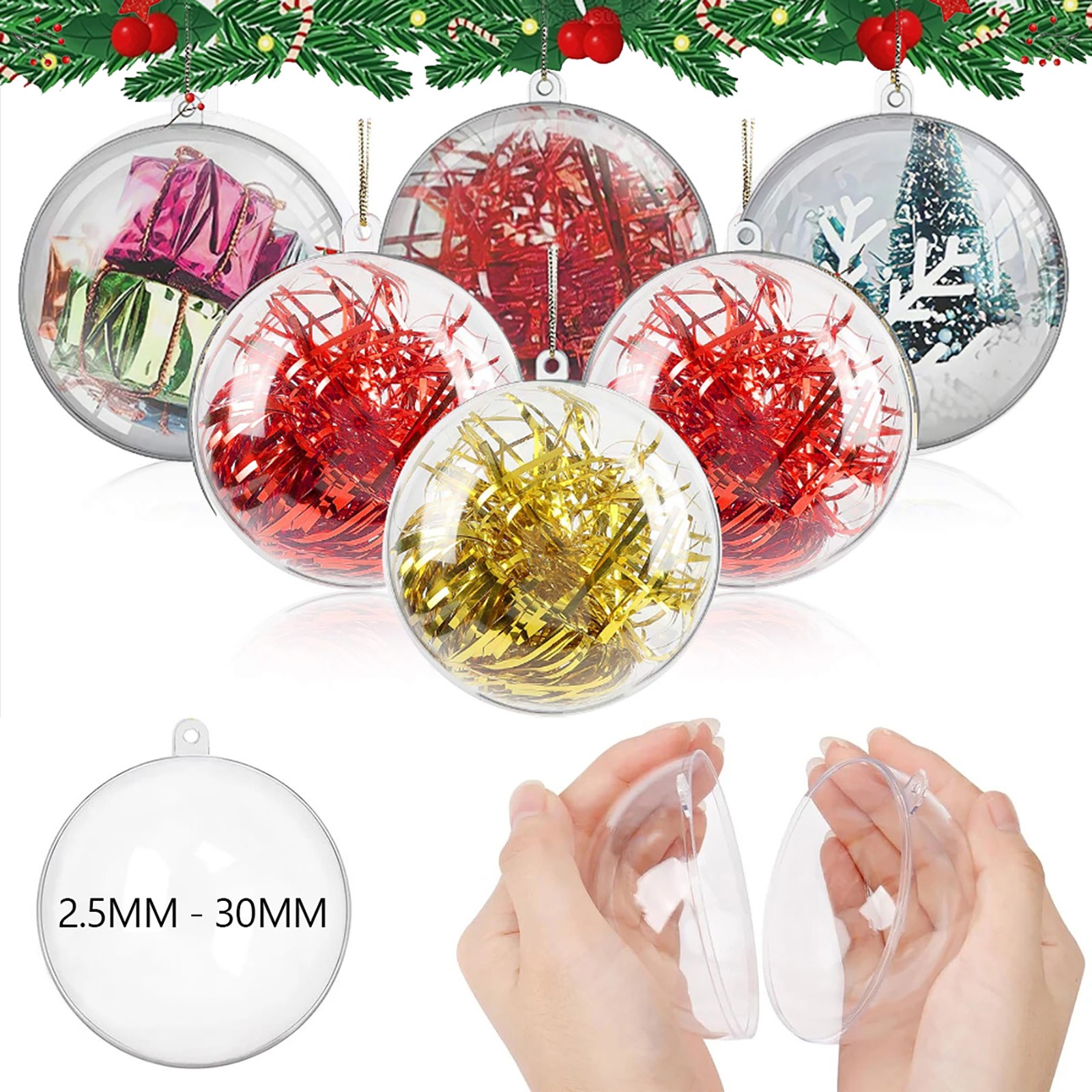 5-40PC Clear Fillable Baubles 2-30cm Plastic Wedding Christmas Decoration Round