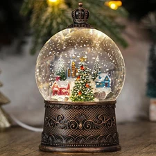 Snow Globe with Christmas Tree & Village, Light Up Christmas Snow Globes with...