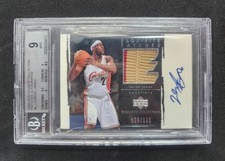 2003-04 UD Exquisite Lebron James 2Clr Rookie Patch Auto RC /100 BGS9