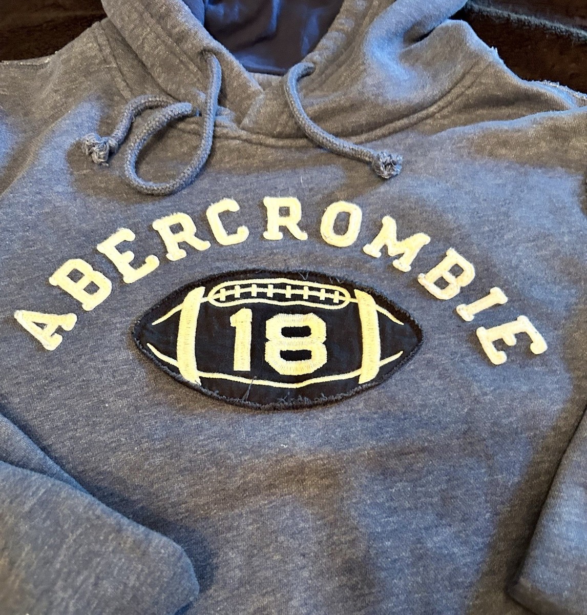 Abercrombie & Fitch Hoodie Mens XL Blue Football 18 Graphic Waffle Hooded