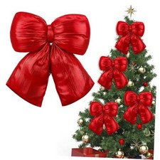 4 Pcs Large Christmas Glitter Stuffed Bow 15.7" Shiny Fluffy Bows for Xmas Red