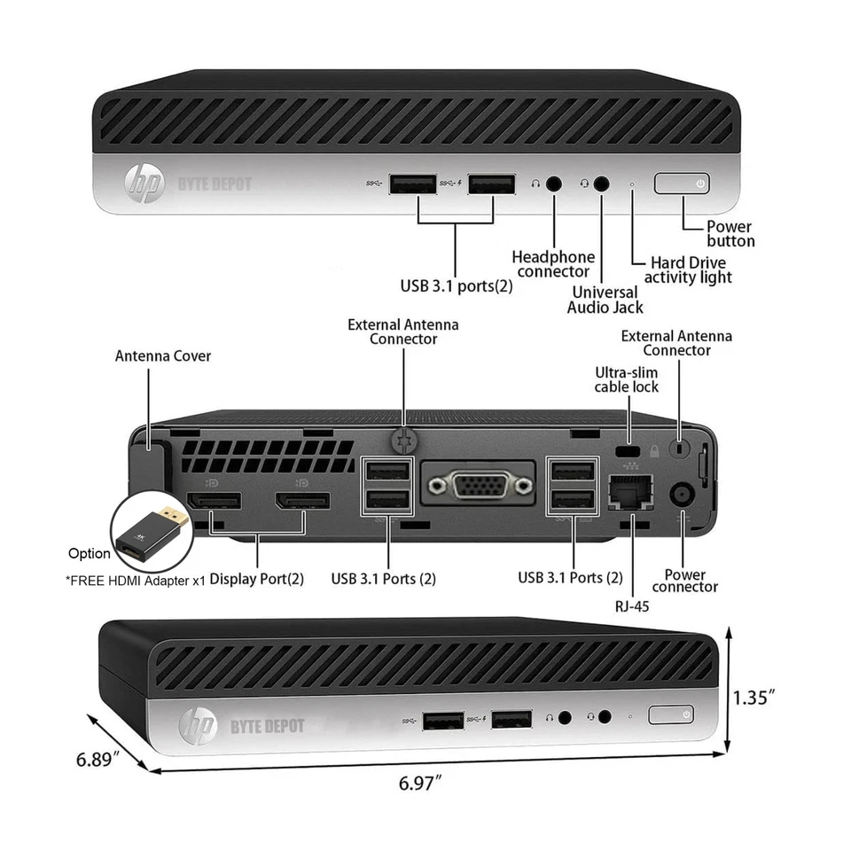 HP Mini Desktop Computer PC i5 8th, up to 32GB RAM, 2TB SSD  Windows 11/10, WiFi - Image 2 of 4