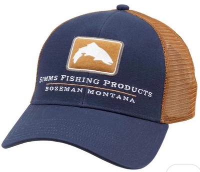 Simms Fishing Trout Icon Trucker Cap Blue NoGlare Black Underbrim NEW & RARE!