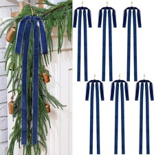 6 Pcs Haze Blue Velvet Ribbon Bows Christmas Tree Ornament Decoration Gift Set 1