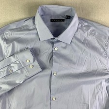 Theory button up shirt Mens 17L 34-35 blue long sleeve cotton spandex stretch