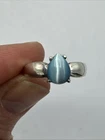 Vtg Sterling Silver 925 Blue Teardrop Cat's Eye Glass Ring size 6.75