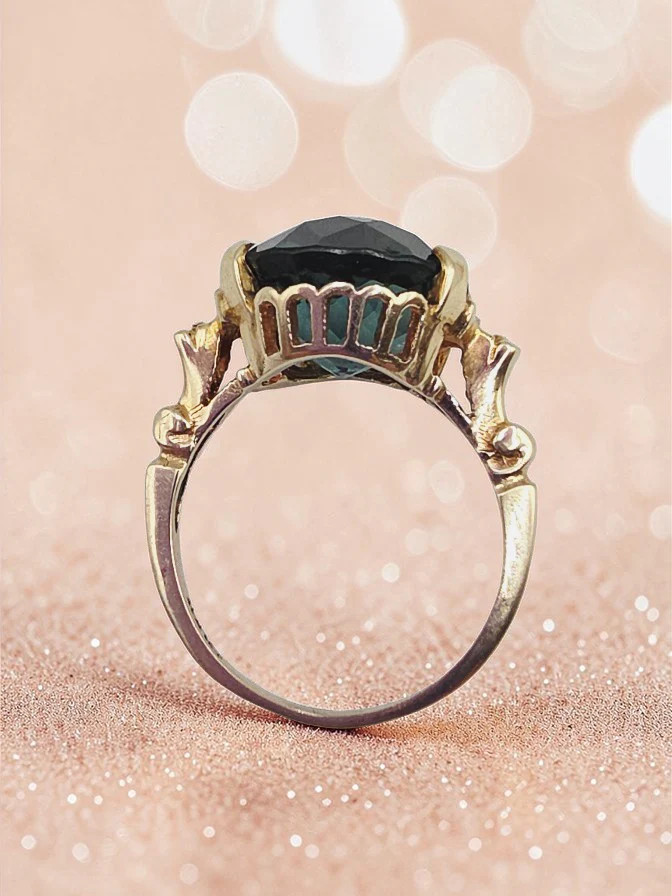 Solid 10K Yellow Gold Ring with Large Round-Cut T… - image 2