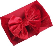 Red Girls Bow Headband Stretchy Velvet Hair Accessory Solid Wide Turban Knot