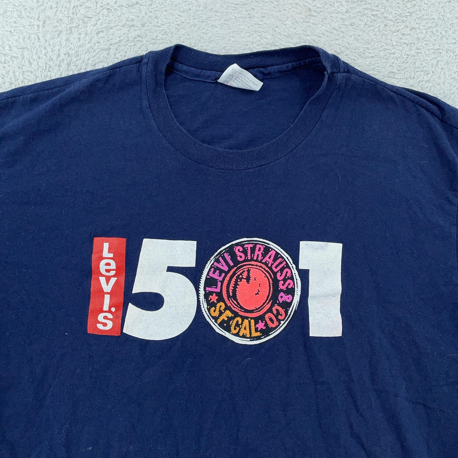 S Large Navy Blue Tee Hanes Jeans Made Usa 90s