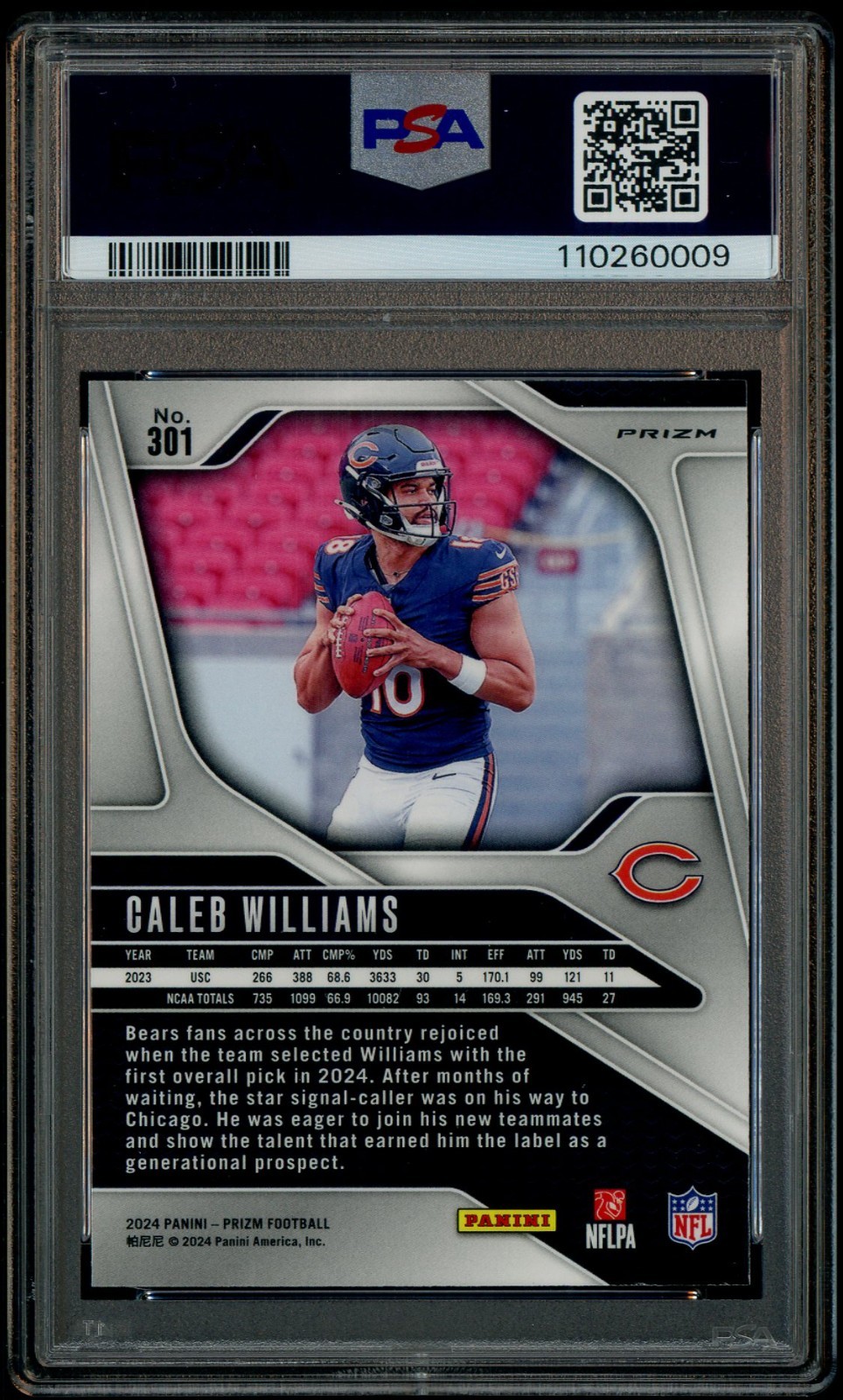 2024 Panini Silver Prizm #301 Caleb Williams Bears RC Rookie PSA 10 GEM MINT view 2