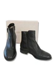 JIMMY CHOO 38.5 Brylee Buckle Trimmed Black Leather Flat Heel Ankle Booties 8