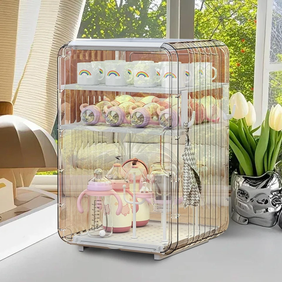 Caixa de armazenamento de talheres para bebês vertical à prova de poeira porta-copos com tampa 39,5x25x24cm - Imagem 4 de 4