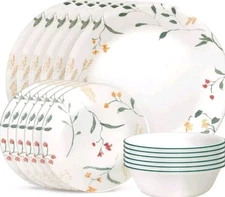 Corelle Vitrelle 18 Piece Glass Dinnerware Sets, Service for 6 WILDFLOWER