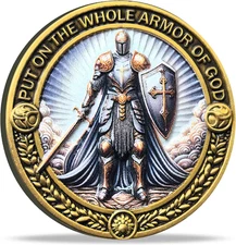 Armor of God Christian Challenge Coin with Ephesians 6:11 Inscription and Protec