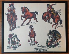 Ace Harlyn Traditional Vintage Style Tattoo Flash Sheet 11x14" Cowboys, Western