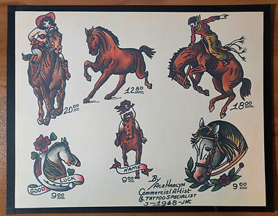 Ace Harlyn Traditional Vintage Style Tattoo Flash Sheet 11x14