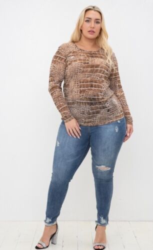 USA New VOCAL Womens PLUS SIZE ANIMAL PRINT MESH SEMI SHEER SHIRT 1X 2X 3X - Picture 4 of 6